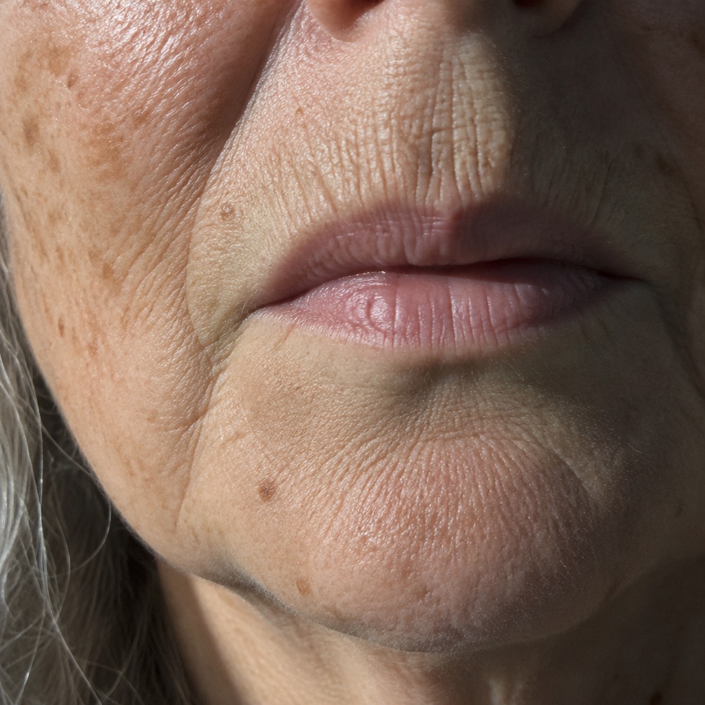 Close view of the mouth of a woman in her seventies